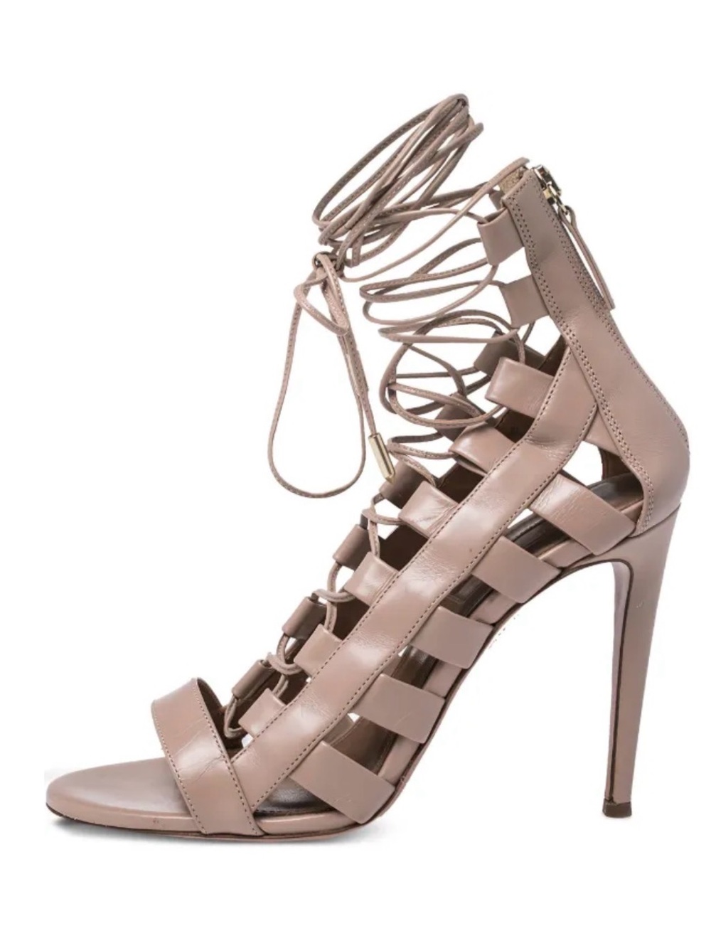 Aquazurra Lace-Up High Heel Sandal in Taupe